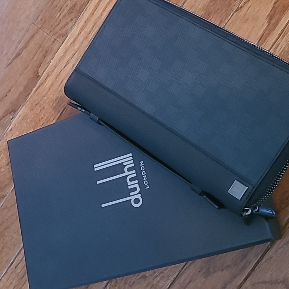 Dunhill Double Zip Leather Organizer Black Leather Long Wallet